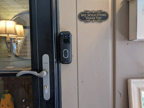 Video doorbell installed at the front door